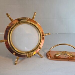 Brass And Copper Style Port Hole Maritime Picture Frame And Card Holder